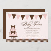 シックピンク+ブラウン·ガールズ·ベビー·シャワーの招待 招待状 (正面/裏面)