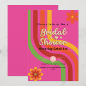 シックピンク&金ゴールドレトロヴィンテージグラムブライダルシャワー 招待状 (正面/裏面)