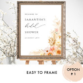 シックピーチクリームフローラブライダルシャワーウェルカムサイン ポスター