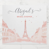 シックピーチピンクパリエッフェルタワーブライダルシャワー スパークリングワインラベル (シングルラベル)