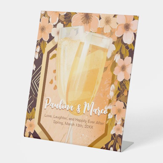 シックピーチフローラシャンパーニュブライダルシャワーパーティー 台座サイン (正面)