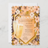 シックピーチフローラシャンパーニュブライダルシャワーパーティー 招待状 (正面)