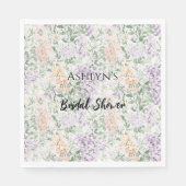 シックピーチ薄紫ラベンダーフローラブライダルシャワー スタンダードランチョンナプキン (正面)