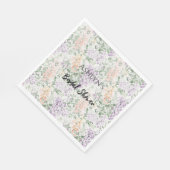 シックピーチ薄紫ラベンダーフローラブライダルシャワー スタンダードランチョンナプキン (角)