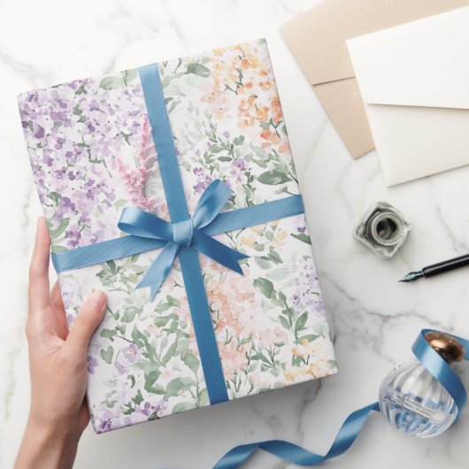 シックピーチ薄紫ラベンダーフローラ結婚ズ ラッピングペーパー (ギフト)