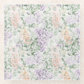 シックピーチ薄紫ラベンダーフローラ ガラスコースター (正面)