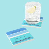 シックファミリーネームブルーストライプ海ビーチハウス ストーンコースター