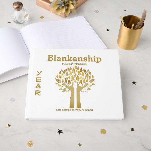 シックファミリー懇親会ハンズアップツリー葉カスタム ゲストブック (正面見開き)