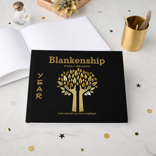 シックファミリー懇親会ハンズアップツリー葉カスタム ゲストブック (正面見開き)