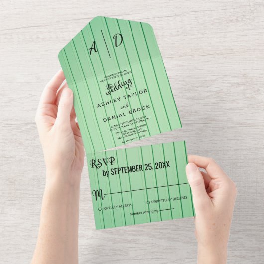 シックファンシーな緑の素朴なオールインワンウェディング招待招待 オールインワン招待状 (貼ってはがせる)