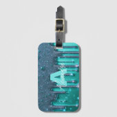 シックファンシーグラムティール（緑がかった色）ドリッ絵を描プ名モノグラム ラゲッジタグ (正面縦)