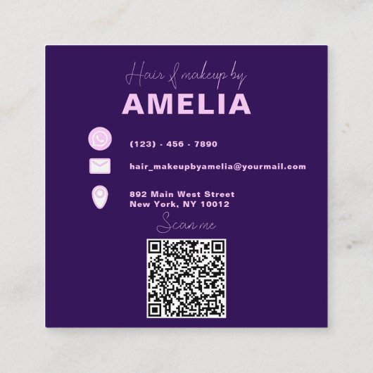 シックファンシーグラムパープルドリッ絵を描プヘアメイク スクエア名刺 (裏面)