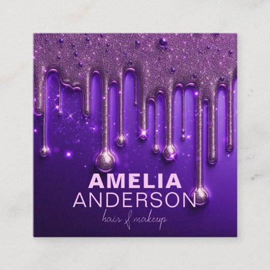 シックファンシーグラムパープルドリッ絵を描プヘアメイク スクエア名刺 (正面)