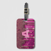 シックファンシーグラムピンク絵を描クドリップ名モノグラム ラゲッジタグ (正面縦)