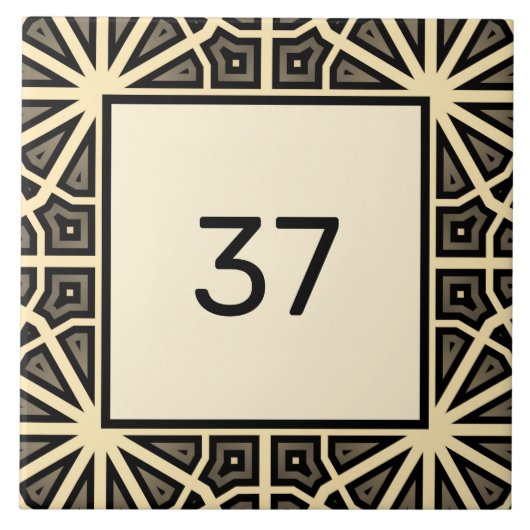 シックファンシーデコアイボリー&グレーハウスナンバープラーク タイル (正面)