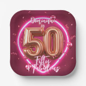 シックファンシーネオングローアップバラ金ゴールド50th誕生日 ペーパープレート (正面)