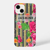 シックファンシーバラオンスタイリッシュ金ゴールドとブラックストライプ iPhoneケース (裏面)