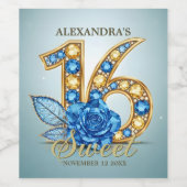 シックファンシーブルーバラ金ゴールドジェムストーンスウィート16 ワインラベル (シングルラベル)