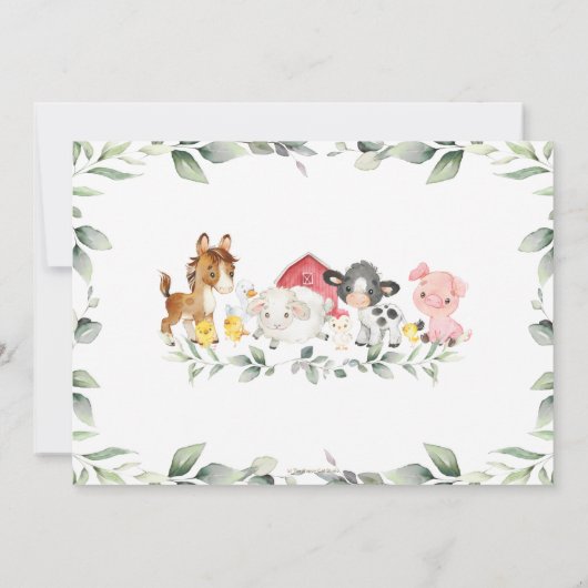 シックファームアニマルズグリーンリーベビーシャワー誕生日Th サンキューカード (裏面)