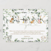 シックファームアニマルズグリーンリーベビーシャワー誕生日Th サンキューカード (正面/裏面)