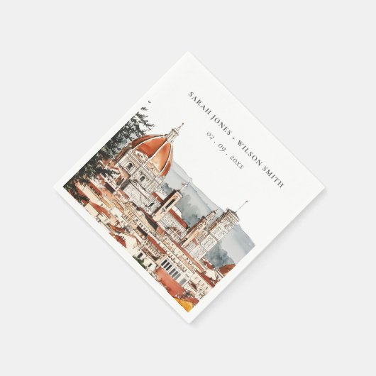 シックフィレンツェ大聖堂イタリアウォーター結婚カラーズ スタンダードカクテルナプキン (角)