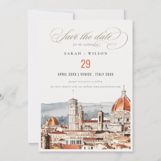 シックフィレンツェ大聖堂イタリアウォーター結婚カラーズ セーブザデート (正面)