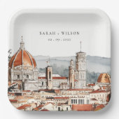 シックフィレンツェ大聖堂イタリアウォーター結婚カラーズ ペーパープレート (正面)