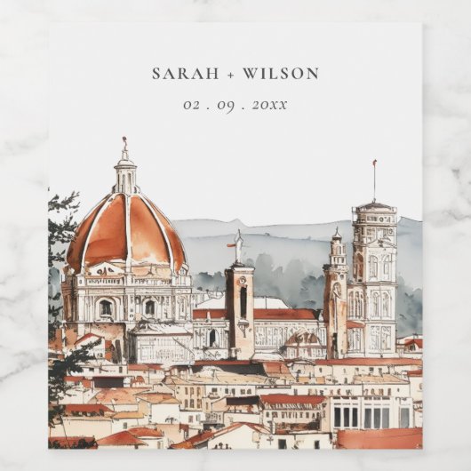 シックフィレンツェ大聖堂イタリアウォーター結婚カラーズ ワインラベル (シングルラベル)