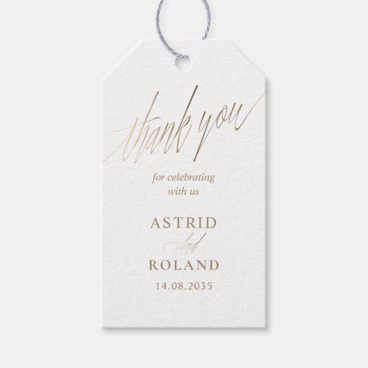 シックフェイクなメタリック金ゴールド書結婚跡 ギフトタグ (正面)