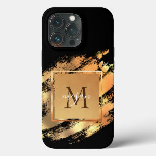 シックフェイクな金ゴールドグラム色彩の鮮やかブブラッシュストローク署名 iPhone 13 PROケース