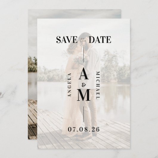 シックフェイクなVellum写真の結婚式の日付を保存 セーブザデート (正面/裏面)