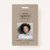 シックフェイククラフトロゴ写真QRコードビジネスID バッジ (正面)