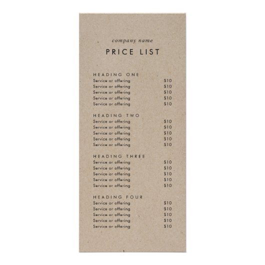 シックフェイククラフト両面ビジネス価格表 ラックカード (正面)