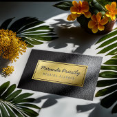 シックフェイクゴールドフォイルブラックレザーテクスチャ 名刺