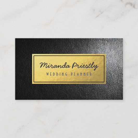 シックフェイクゴールドフォイルブラックレザーテクスチャ 名刺 (正面)