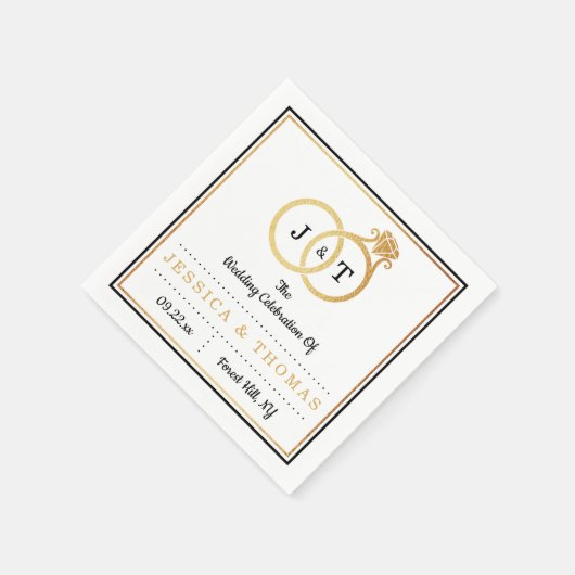 シックフェイクゴールドフォイルモノグラム結婚ズリングや輪 スタンダードカクテルナプキン (角)