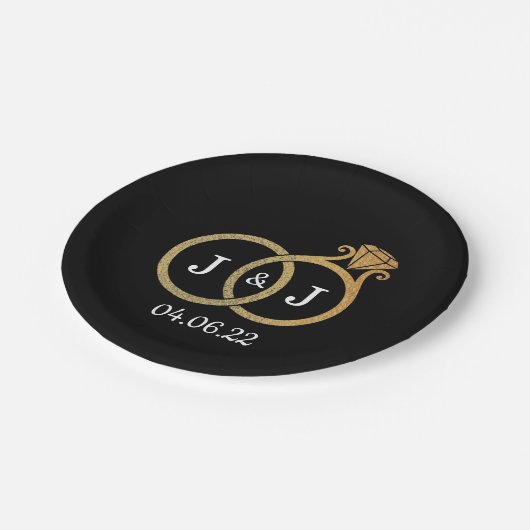 シックフェイクゴールドフォイルモノグラム結婚ズリングや輪 ペーパープレート (アングル)