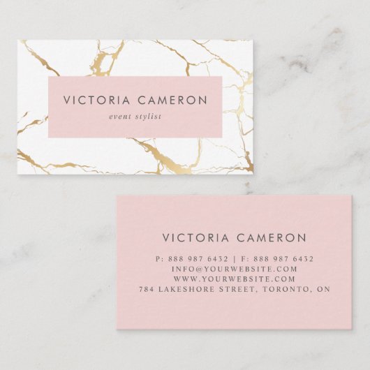 シックフェイクゴールドフォイル大理石ピンクフェミニンビジネス 名刺 (正面/裏面)