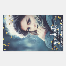 シックフェイクゴールドフォイル紙吹雪写真卒業 長方形シール