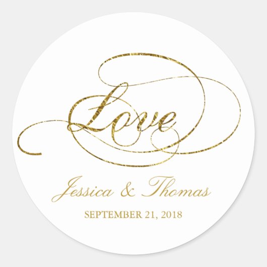 シックフェイクゴールドフォイル結婚式の引き出物テンプレート ラウンドシール (正面)