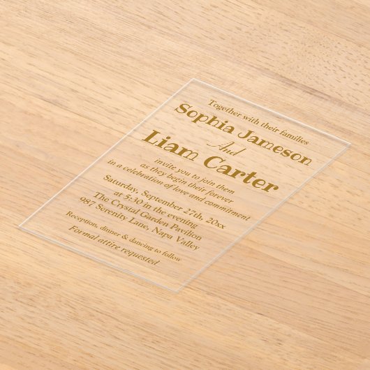 シックフェイクゴールド箔スクリプ結婚トのアクリルインビタ アクリル招待状 (レイダウン)