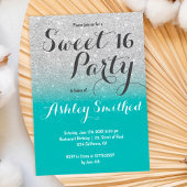 シックフェイクシルバーグリッターターコイズグラデーションスウィート16 招待状