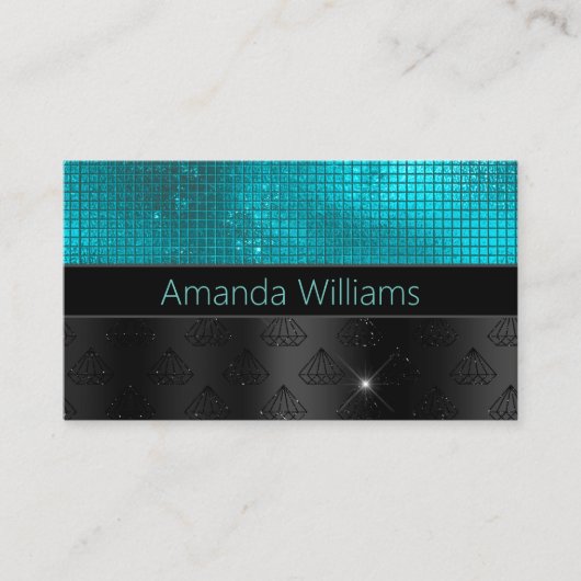 シックフェイクシルバーグリッターターコイズブラックモノグラム 名刺 (正面)