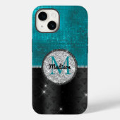 シックフェイクシルバーグリッターターコイズブラックモノグラム Case-Mate iPhoneケース (裏面)