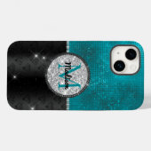 シックフェイクシルバーグリッターターコイズブラックモノグラム Case-Mate iPhoneケース (裏面 (横))