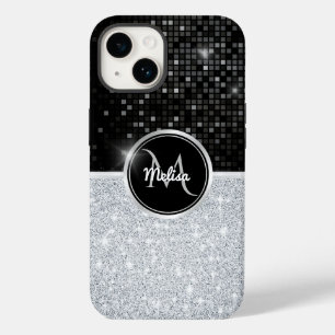 シックフェイクシルバーグリッターブラックグリッターモノグラム Case-Mate iPhone 14ケース