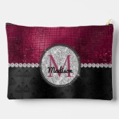 シックフェイクシルバーグリッターブルガンディブラックモノグラム アクセサリーポーチ (裏面)