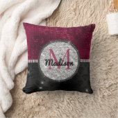 シックフェイクシルバーグリッターブルガンディブラックモノグラム クッション (ブランケット)