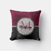 シックフェイクシルバーグリッターブルガンディブラックモノグラム クッション (正面)