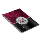 シックフェイクシルバーグリッターブルガンディブラックモノグラム ノートブック (右側)